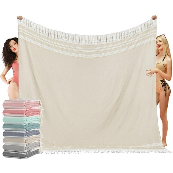 Oversized Turkish Beach Towel Blanket XXL Cotton Sandproof Towels Boho Woven Extra Large Big Sand Free Giant Throw Thick Blankets Huge Quilt XL Picnic Camping Necessities Cloud For Adult Gifts Beige