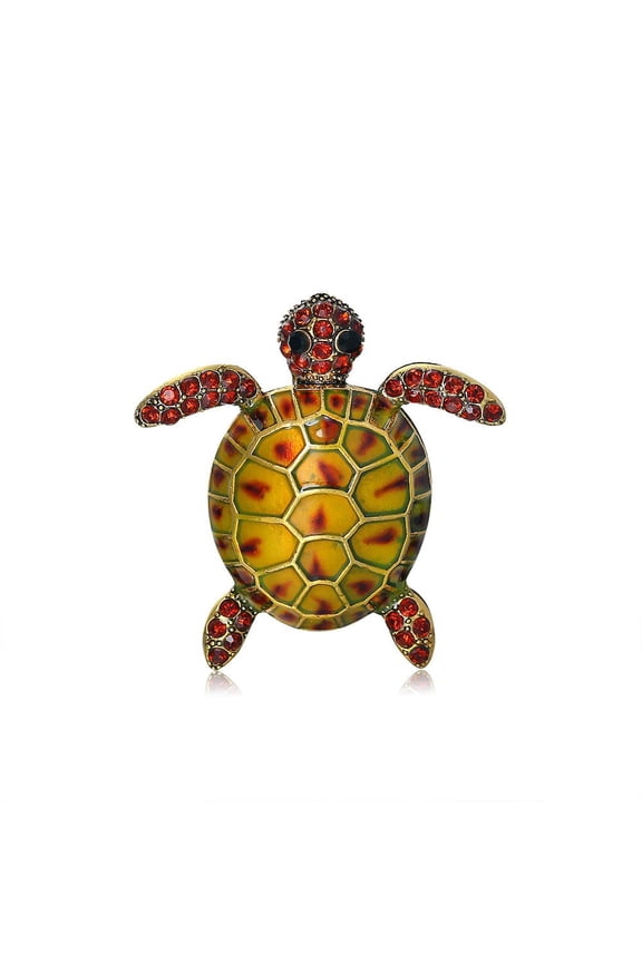 Oversized Turtle Pin Oil Drop Brooch with Sparkling Diamond Accents