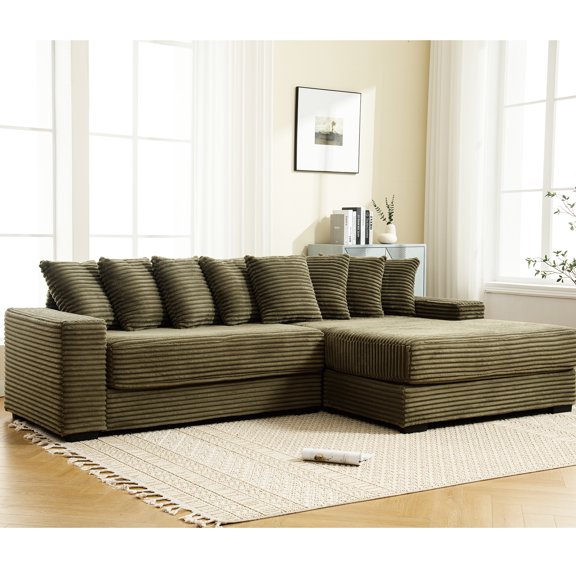 Oversized Two Couches, L Shaped With Right Chaise, , 8 Pillows, Easy Assembly Calm Option