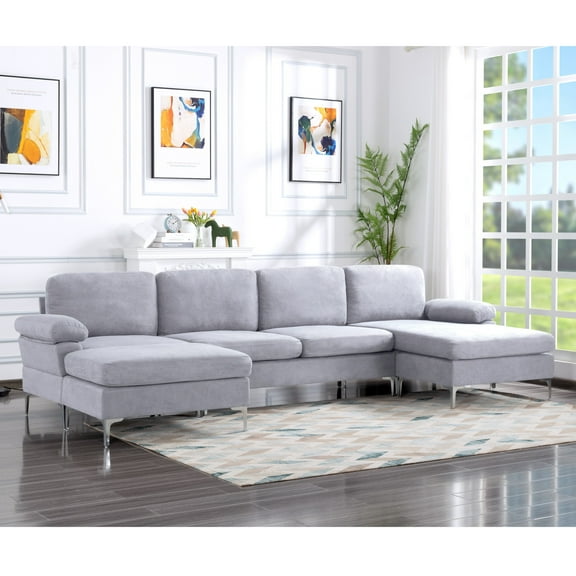 Oversized U-Shaped Sectional Sofa Couch,Convertible Modular Sofa,Upholstered Sleeper Sofa Couches with Reversible Chaise Lounge and Movable Ottomans for Living Room,Light gray