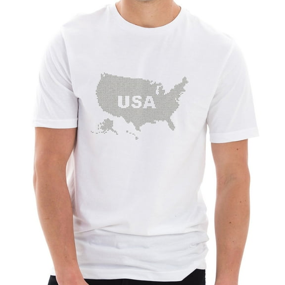 Oversized USA Map with Dots Graphic Design Ring Spun Combed Cotton Short Sleeve Deluxe Jersey T-Shirt - White XL