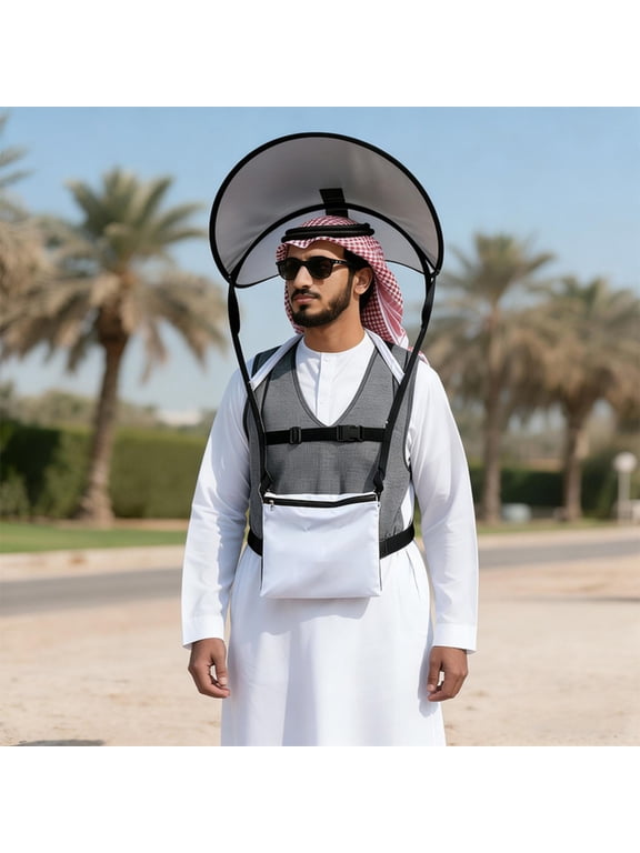 Oversized Umbrella Hat, Hands Free Umbrella, Sun Umbrella Uv Protection, 30inDiameter, Adjustable Neck Strap, Outdoor Fishing, Camping Shade, Light Gray, 1 Pc