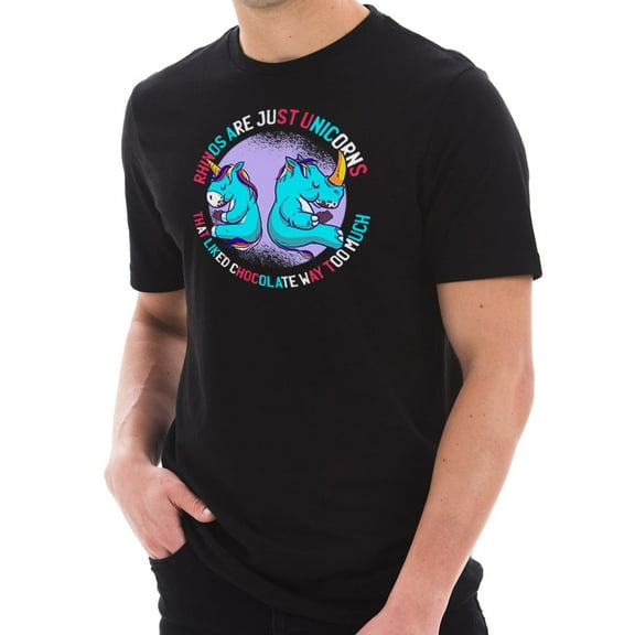 Oversized Unicorns and Rhinos Phrase Graphic Design Short Sleeve Cotton Jersey T-Shirt - Black 3XL