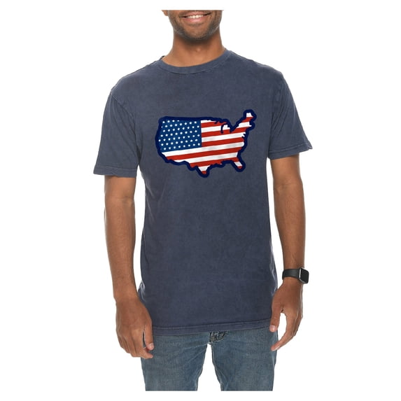 Oversized United States Map Flag Graphic Design Vintage Crewneck Tee - Vintage Denim 3XL