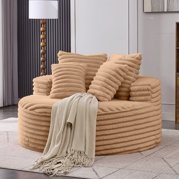 Oversized Upholstered Chaise Lounge Chair, Deep Seat Indoor Accent, Plush Boneless Barrel Sofa Chair for Living Room Bedroom Apartment