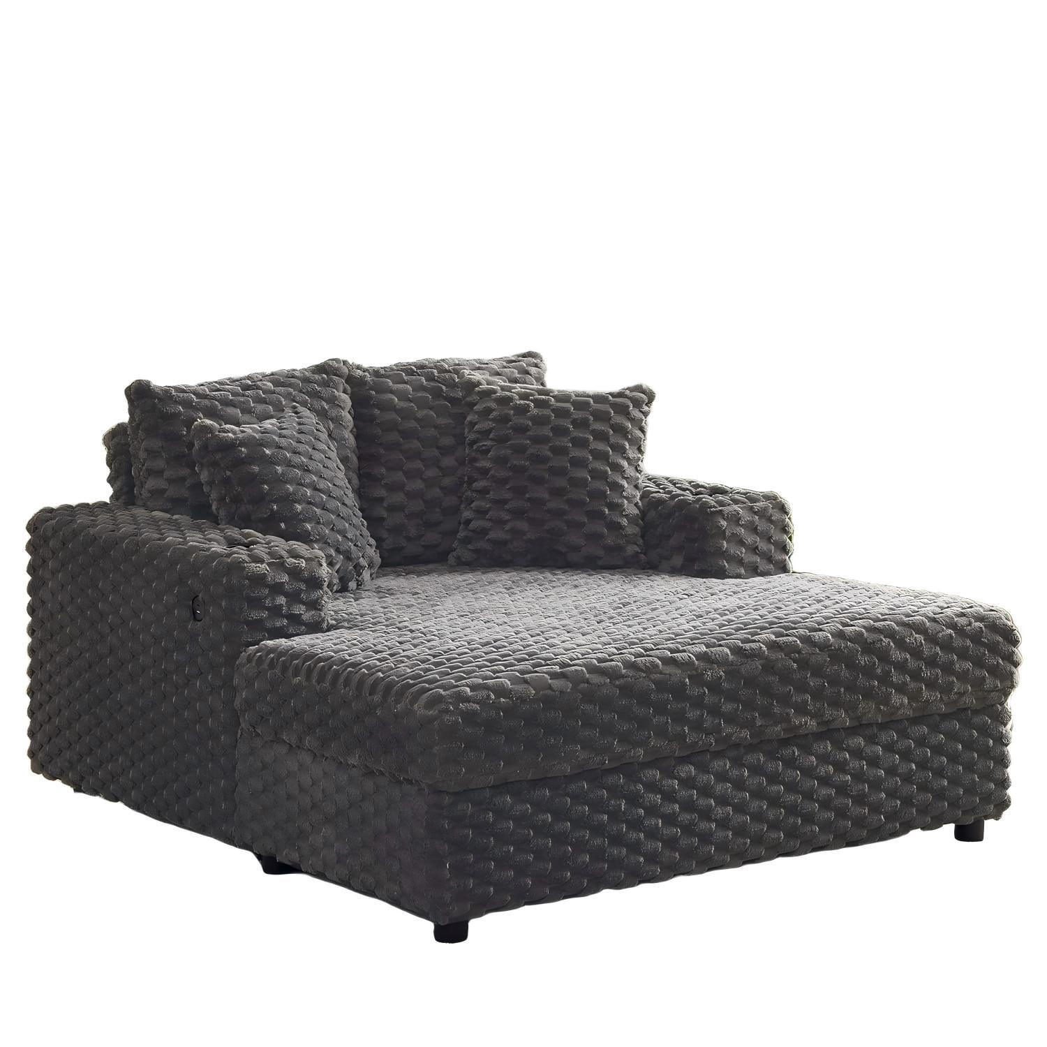 Oversized Upholstered Chaise Lounge Chair with Throw Pillows and ...