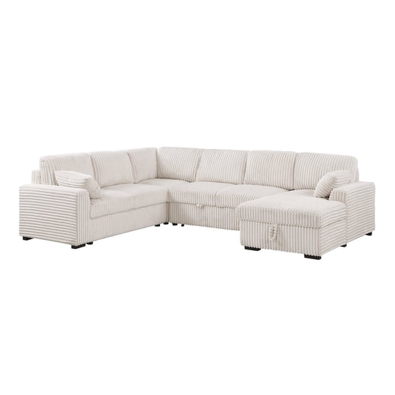 Oversized Upholstered Corduroy Sleeper Sectional Sofa With Storage Chaise