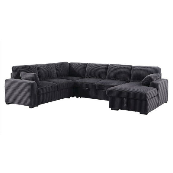 Oversized Upholstered Corduroy Sleeper Sectional Sofa With Storage Chaise