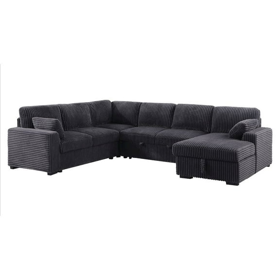 Oversized Upholstered Corduroy Sleeper Sectional Sofa With Storage Chaise