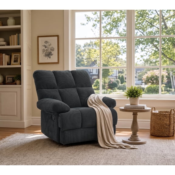 Oversized Upholstered Recliner Chair, Overstuffed Single Sofa Chair with Tufted Backrest, Wide Armrests and Soft Fabric, Comfortable Living Room Recliner for Adults, Bedroom, Nursery and Home Theater