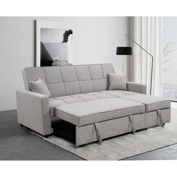 " Oversized Upholstered Sofa Bed with Pull Out Couch & Adjustable Backrest, Convertible Sleep Sofabed for Home Living Room, Light Gray
