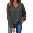 thumbnail image 1 of Oversized V Neck Long Sleeve Fleece Casual Pullover Sweatshirt for Women | Polyester Warm Autumn Layering Top, Daily Casual Weekend Outing Wear, Baggy Long Sleeve Pullover for Plus Size Women,S, 1 of 8