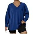 thumbnail image 1 of Oversized V-Neck Sweatshirt for Women with Pockets Travel Casual Side Split Long Sleeve Cute Fall Tops, 1 of 4