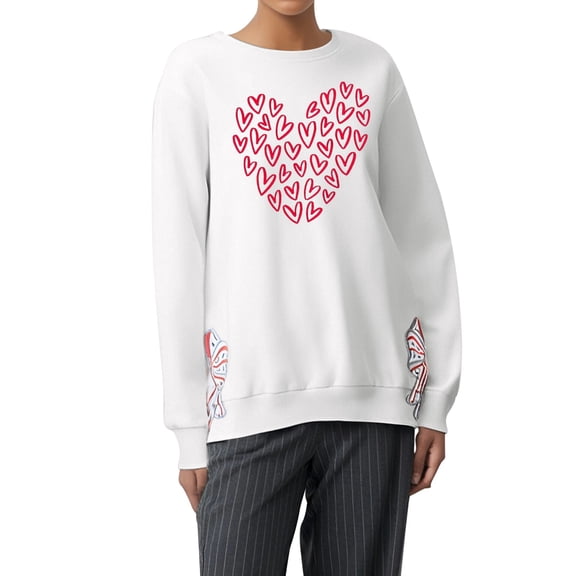 Oversized Valentine Graphic Sweatshirt for Women Heart Shirts Ladies Fashion Printed Crewneck Embroidered Long Sleeve Plus Size Pullover Tops