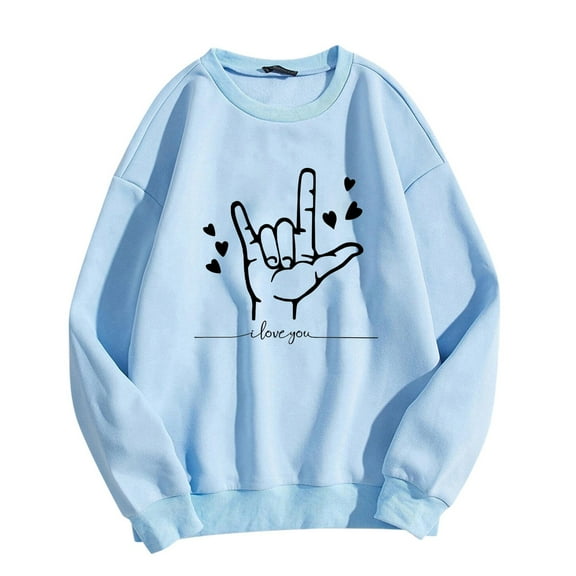 Oversized Valentine's Day Sweatshirt for Women Heart Love Shirts I Love You Printed Crewneck Long Sleeve Fall Fashion Outfits 2026 Clothes