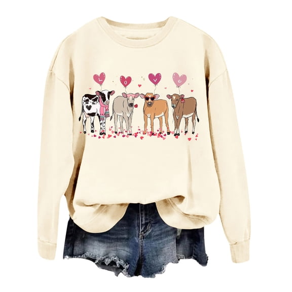 Oversized Valentine's Day Sweatshirts for Women Love Heart Shirts Lovers Printed Hoodless Sweater Fall Trendy Outfits 2026