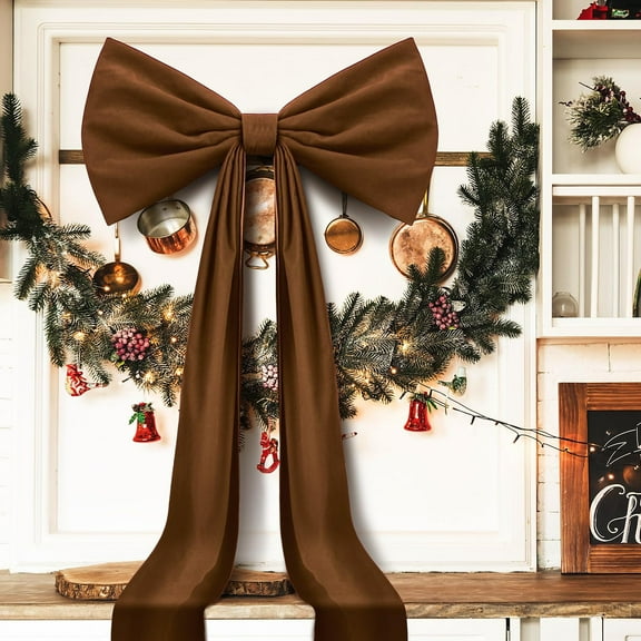 Oversized Velvet Christmas Bow Tree Topper, Flocked Holiday Hanging Decoration for Tree Arch Window Wall, Festive Party Wedding Indoor Outdoor Ornament