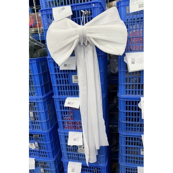 Oversized Velvet Christmas Bow with Long Streamers for Xmas Tree Front Door Stair Railing, White, 15.75 x 31.50 inch
