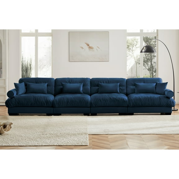 Oversized Velvet Upholstered 4-Seater Sofa Super Comfort Cloud Couch with Pillow Top Arms and Lumbar Pillow, Deep Seat Sofa for Living Room & Lounge