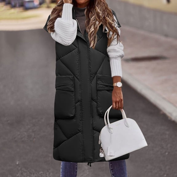 Oversized Down Vests Women's Outdoor Coats Hooded Long Puffy Vests Winter Coats Sleeveless Insulated Jackets Vest Women Long And Girls Vest Fall Running Vest Running Vest Rouge Dressy Fall Coats for