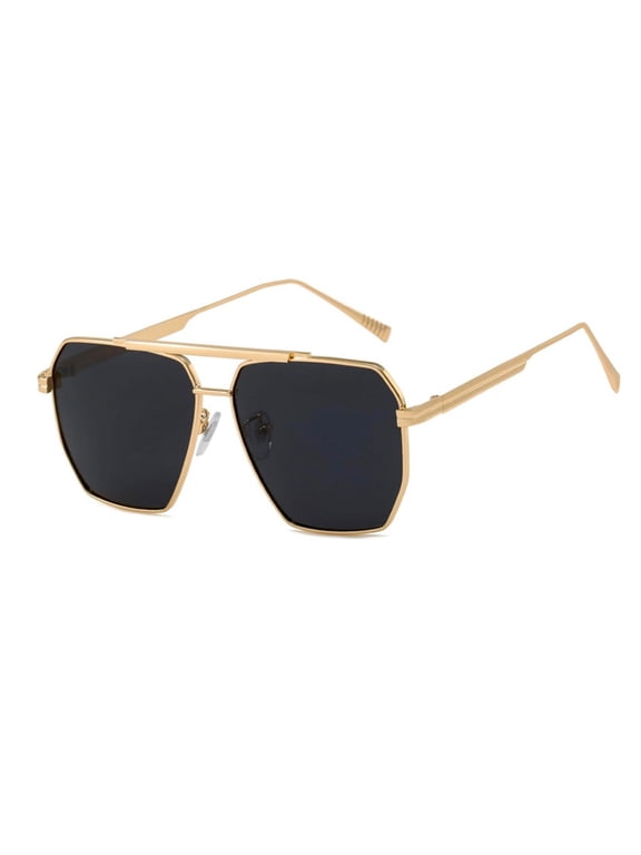 Oversized Vintage Classic Gold Wire Metal Frame Aviator Trendy Unisex Luxury Fashion Polarized Retro Large Black Sunglasses for Men Women Square Shades Summer Sun Glasses