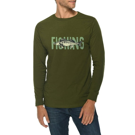Oversized Vintage Fishing Vibes Graphic Long Sleeve Crewneck Tee - Army Green XL