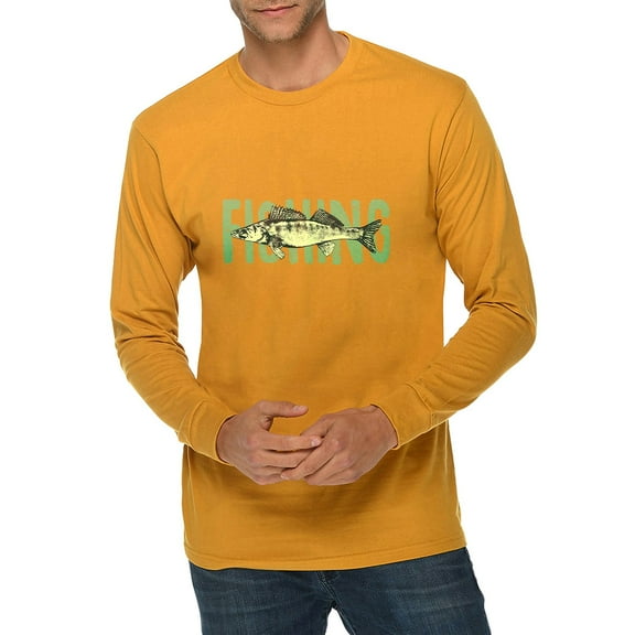 Oversized Vintage Fishing Vibes Graphic Long Sleeve Crewneck Tee - Mustard 2XL