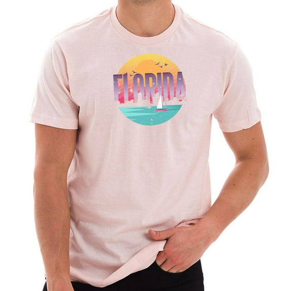 Oversized Vintage Florida Sunset Graphic Design Short Sleeve Cotton Jersey T-Shirt - Pale Pink XL
