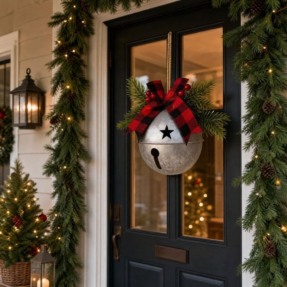 Oversized Vintage Iron Christmas Bell Ornament, Rustic Jingle Bell with Bur, Indoor & Outdoor Farmhouse Hanging Decor for Christmas Tree, Wreath, Porch