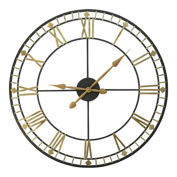 Oversized Vintage Style Metal Wall Clock Black Gold Numerals