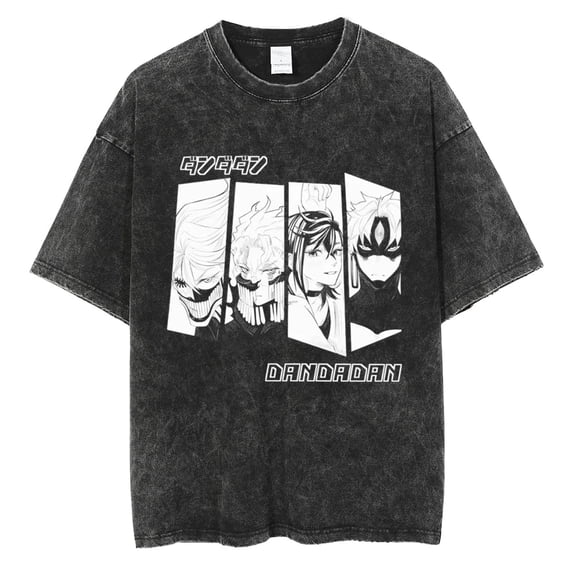 Oversized Vintage Wash Graphic Tee Supernatural Anime Graphic Design Built Around Dandadan Squad Spirit Unisex Cotton Acid Wash T-Shirt
