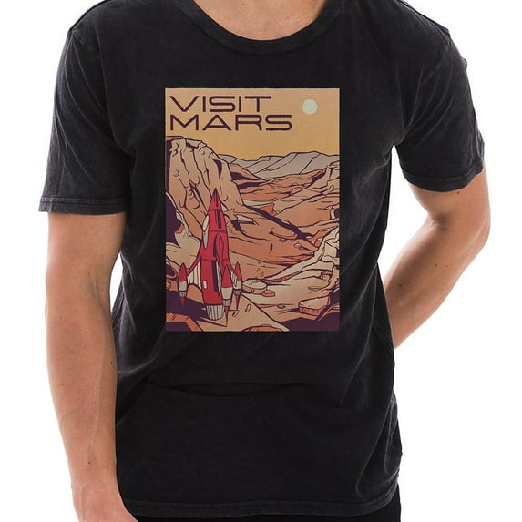 Oversized Visit Mars Graphic Design Unisex Lane Seven Ring Spun Cotton Vintage Short Sleeve Crewneck Tee Shirt - Vintage Black 3XL