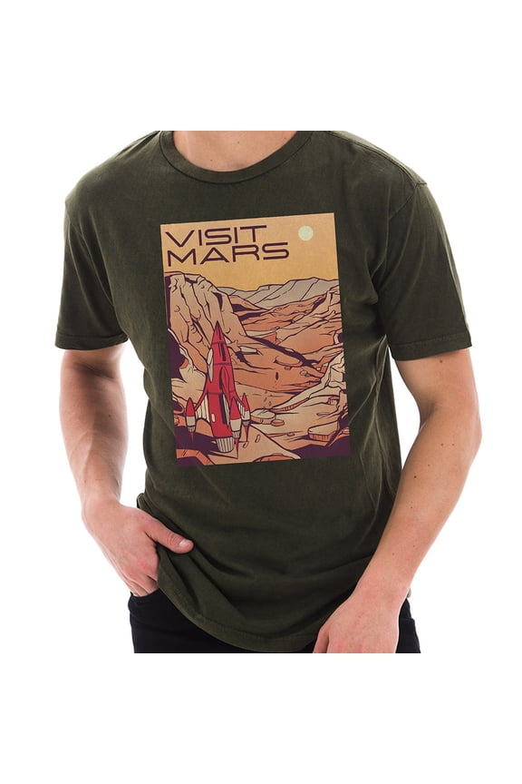 Oversized Visit Mars Graphic Design Unisex Lane Seven Ring Spun Cotton Vintage Short Sleeve Crewneck Tee Shirt - Vintage Olive 2XL