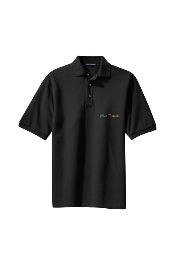 Oversized Viva Mexico Phrase Heavyweight Cotton Pique Polo Graphic Shirt - Black 4XL