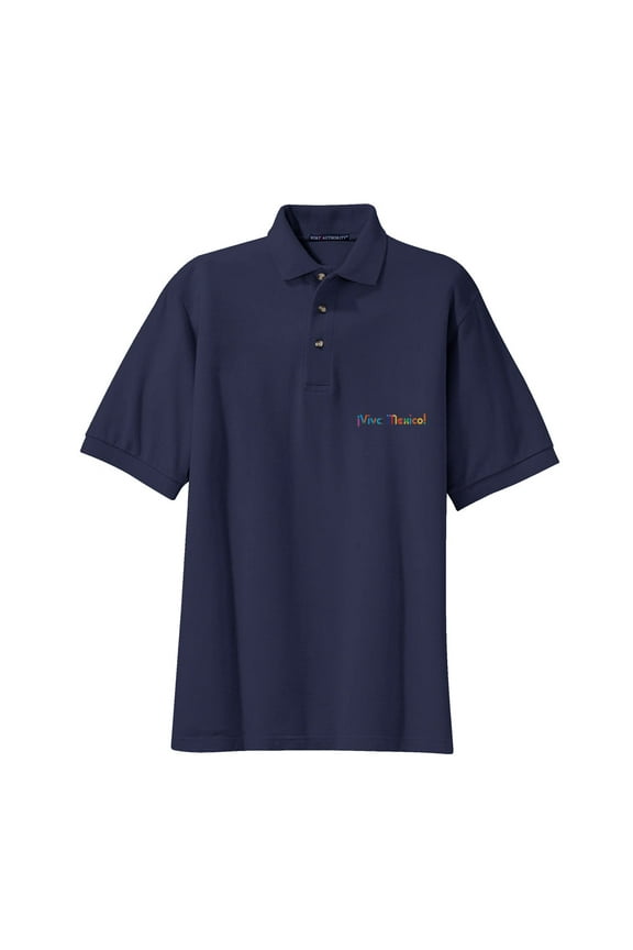 Oversized Viva Mexico Phrase Heavyweight Cotton Pique Polo Graphic Shirt - Navy 3XL