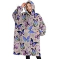 thumbnail image 1 of Oversized Wearable Blanket Hoodie,Beige Butterfly Flower Pattern Sherpa Blanket Hoodie with Super Pockets,Super Warm Fuzzy Pullover for Women & Men, 1 of 6