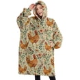 thumbnail image 1 of Oversized Wearable Blanket Hoodie,Beige Chicken Floral Pattern Sherpa Blanket Hoodie with Super Pockets,Super Warm Fuzzy Pullover for Women & Men, 1 of 6