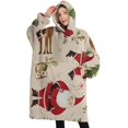 thumbnail image 1 of Oversized Wearable Blanket Hoodie,Beige Christmas Santa and Animal Pattern Sherpa Blanket Hoodie with Super Pockets,Super Warm Fuzzy Pullover for Women & Men, 1 of 6