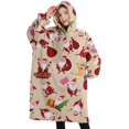 thumbnail image 1 of Oversized Wearable Blanket Hoodie,Beige Christmas Santa Pattern Sherpa Blanket Hoodie with Super Pockets,Super Warm Fuzzy Pullover for Women & Men, 1 of 6