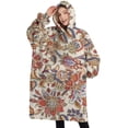 thumbnail image 1 of Oversized Wearable Blanket Hoodie,Beige Floral and Paisley Pattern Sherpa Blanket Hoodie with Super Pockets,Super Warm Fuzzy Pullover for Women & Men, 1 of 6
