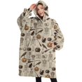 thumbnail image 1 of Oversized Wearable Blanket Hoodie,Beige Halloween Skull Pumpkin Cat Pattern Sherpa Blanket Hoodie with Super Pockets,Super Warm Fuzzy Pullover for Women & Men, 1 of 6