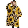 thumbnail image 1 of Oversized Wearable Blanket Hoodie,Beige Leopard Sunflower Pattern Sherpa Blanket Hoodie with Super Pockets,Super Warm Fuzzy Pullover for Women & Men, 1 of 6