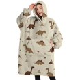 thumbnail image 1 of Oversized Wearable Blanket Hoodie,Beige Origami Dinosaurs Pattern Sherpa Blanket Hoodie with Super Pockets,Super Warm Fuzzy Pullover for Women & Men, 1 of 6