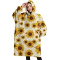 thumbnail image 1 of Oversized Wearable Blanket Hoodie,Beige Sunflower Pattern Sherpa Blanket Hoodie with Super Pockets,Super Warm Fuzzy Pullover for Women & Men, 1 of 6