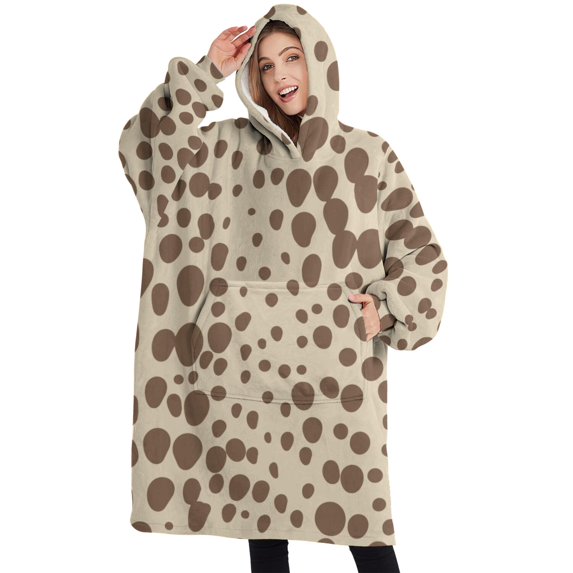 Oversized Wearable Blanket Hoodie,Beige and Brown Of Leopard Print Sherpa Blanket Hoodie with Super Pockets,Super Warm Fuzzy Pullover for Women & Men