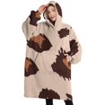 thumbnail image 1 of Oversized Wearable Blanket Hoodie,Beige and Brown Of Leopard Print Sherpa Blanket Hoodie with Super Pockets,Super Warm Fuzzy Pullover for Women & Men, 1 of 6