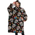 thumbnail image 1 of Oversized Wearable Blanket Hoodie,Black Colorful Skull Flower Pattern Sherpa Blanket Hoodie with Super Pockets,Super Warm Fuzzy Pullover for Women & Men, 1 of 6