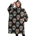 thumbnail image 1 of Oversized Wearable Blanket Hoodie,Black Colorful Skull Pattern Sherpa Blanket Hoodie with Super Pockets,Super Warm Fuzzy Pullover for Women & Men, 1 of 6
