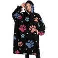 thumbnail image 1 of Oversized Wearable Blanket Hoodie,Black Dog Paw Footprint Sherpa Blanket Hoodie with Super Pockets,Super Warm Fuzzy Pullover for Women & Men, 1 of 6