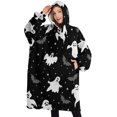thumbnail image 1 of Oversized Wearable Blanket Hoodie,Black Halloween Ghosts Bats and Stars Sherpa Blanket Hoodie with Super Pockets,Super Warm Fuzzy Pullover for Women & Men, 1 of 6